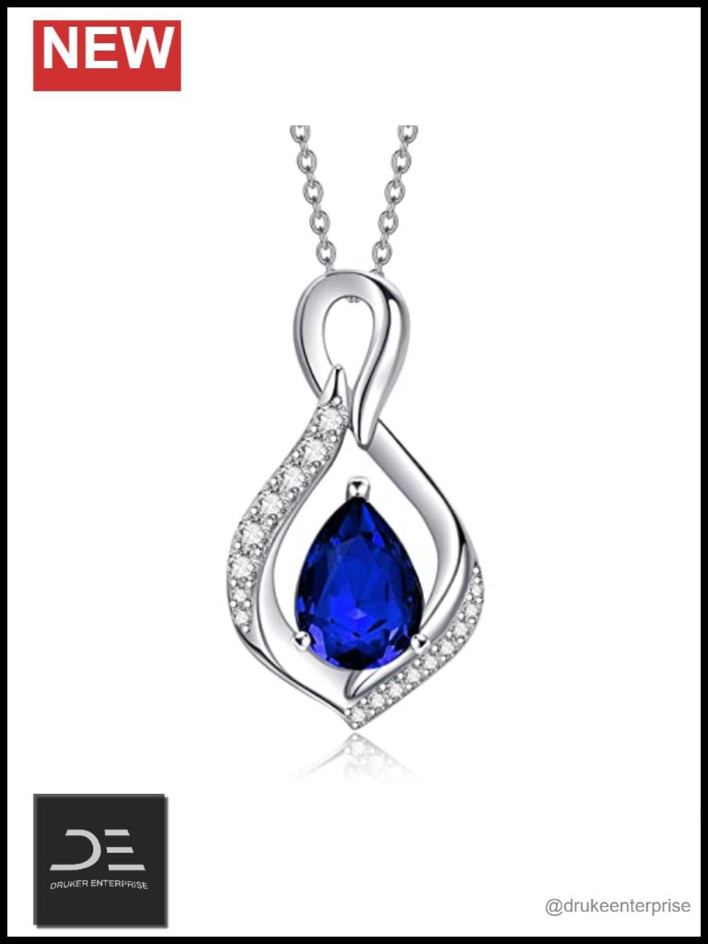 Sterling Silver Infinity Birthstone Necklace Women Teardrop Pendant Jewelry Gift